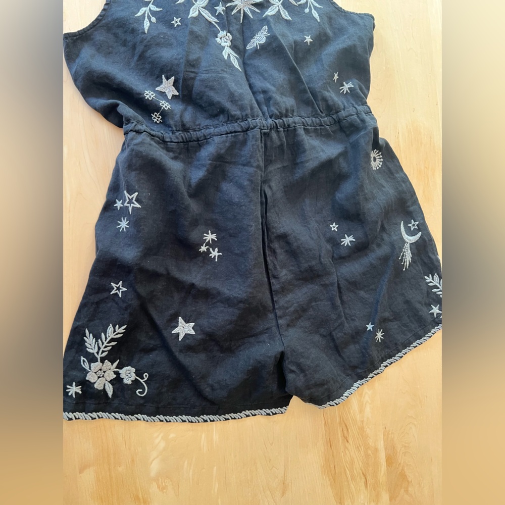 Johnny Was Embroidered Black Mia Sleeveless Linen Romper - Picture 2 of 11